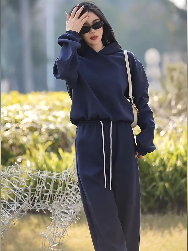 Women's Long-sleeved Hoodie High Waist Ankle-tied Trousers Suit
