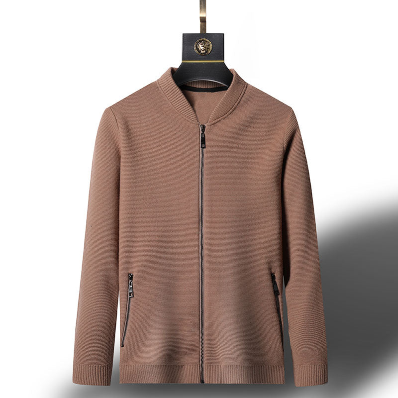 Business Men's Solid Color Knitted Jacket Men's Fashion All-match