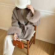 Lace-up Green Collar Double-sided Wool Coat