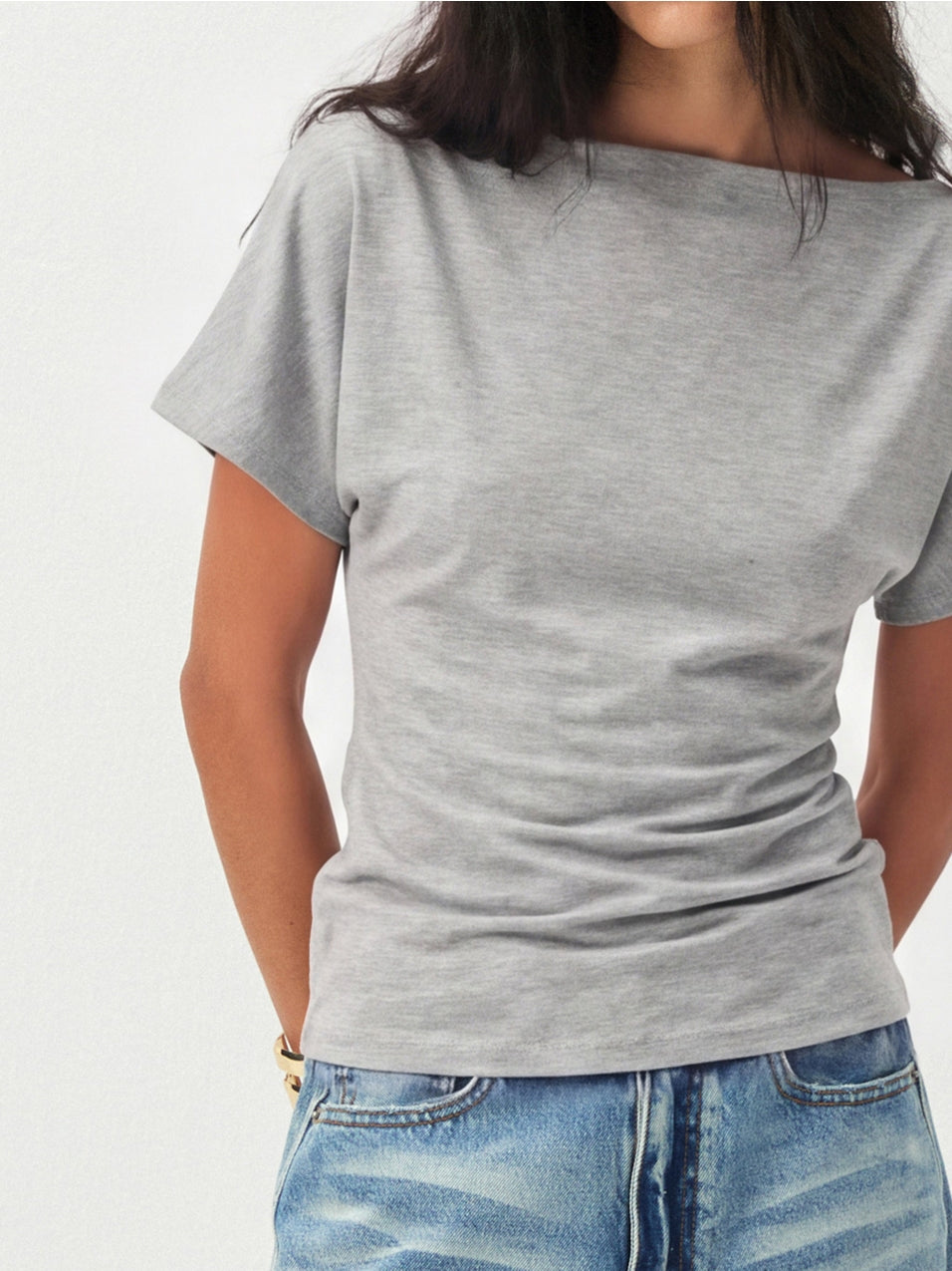 Lyocell Blend Off-Shoulder Fitted Top