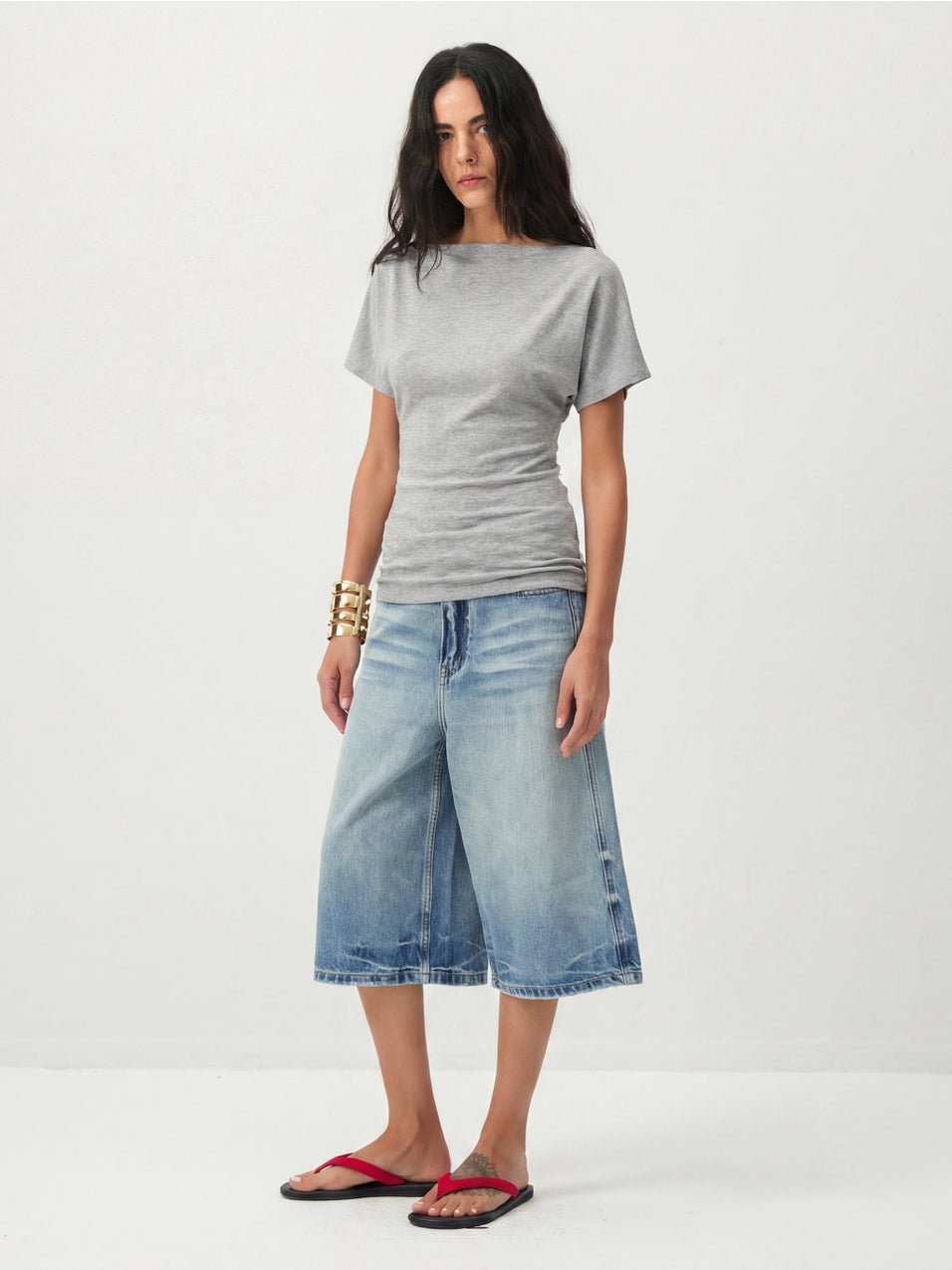 Lyocell Blend Off-Shoulder Fitted Top