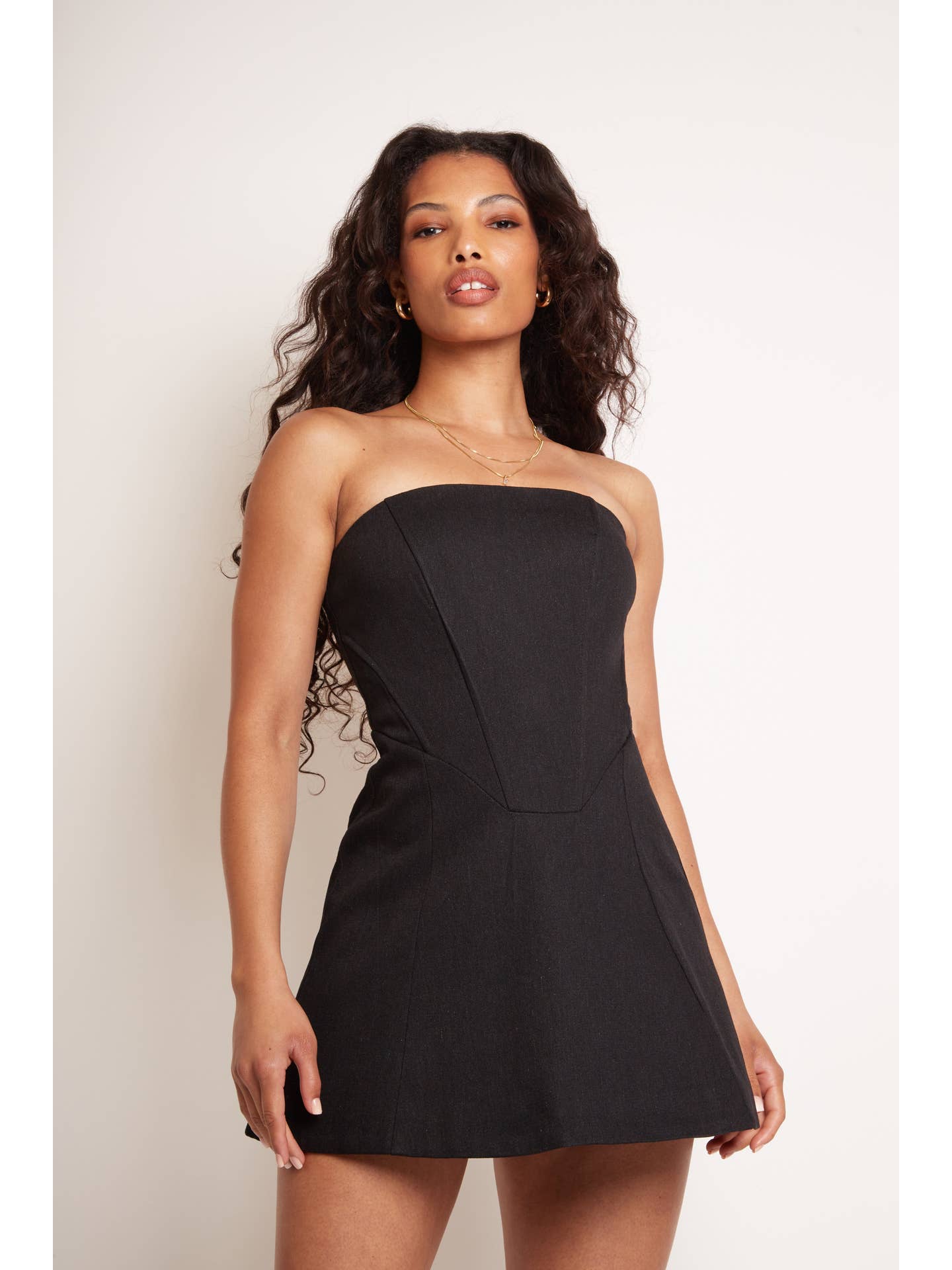 Lorna Black Twill A Line Corset Mini Dress