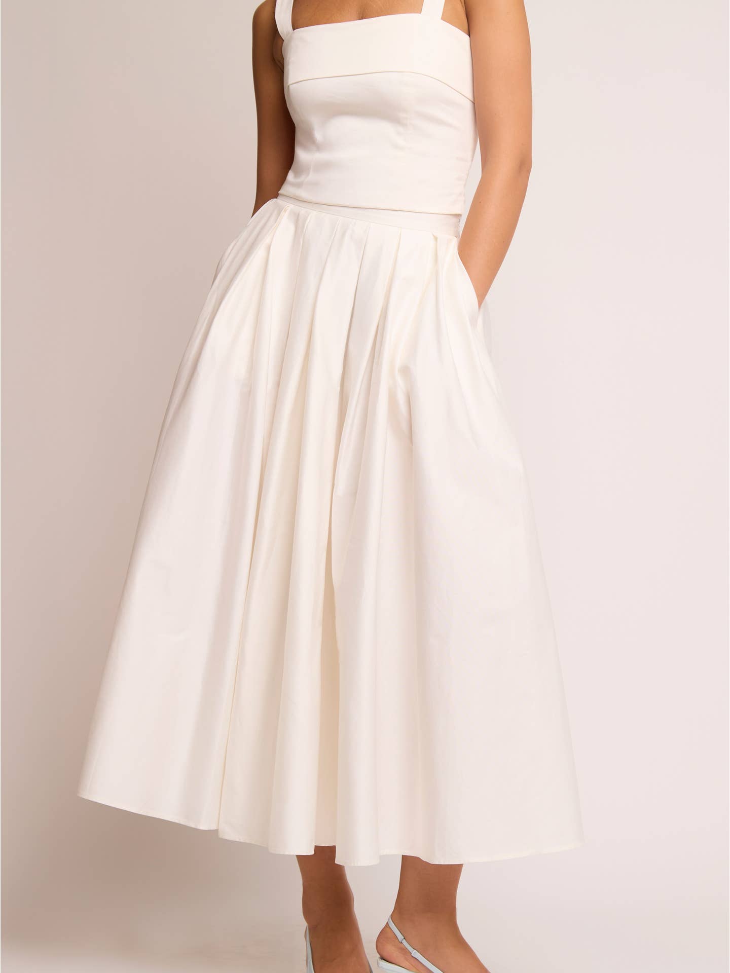 Daisy White Box Pleat Cotton Maxi Skirt
