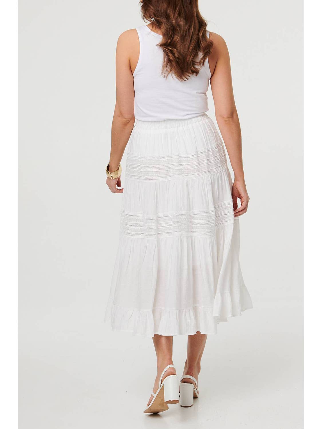 High Waist Tiered Layer Midi Skirt