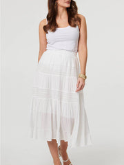 High Waist Tiered Layer Midi Skirt
