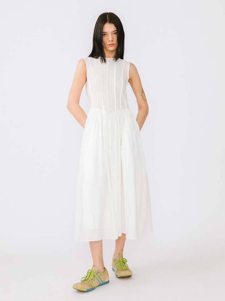 Pure Cotton Sleeveless White Dress