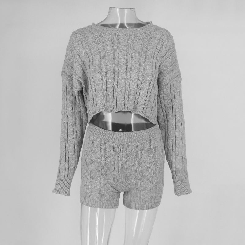 2 Piece Set Women Long Sleeve Crop Tops