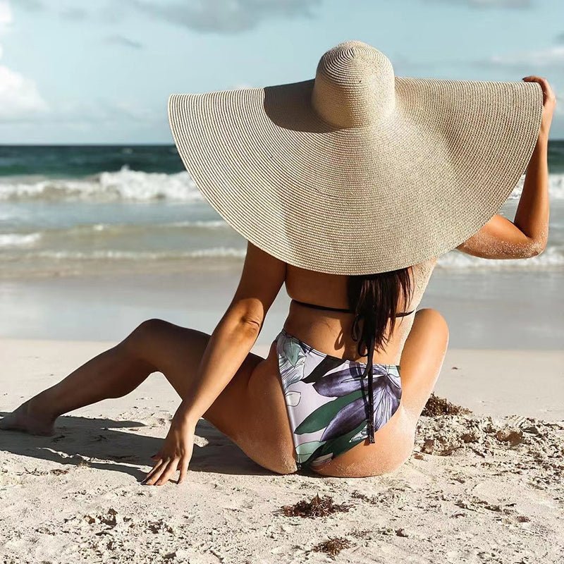 25CM Wide Brim Oversized Beach Hats For Women Large Straw Hat UV Protection - Muhaab