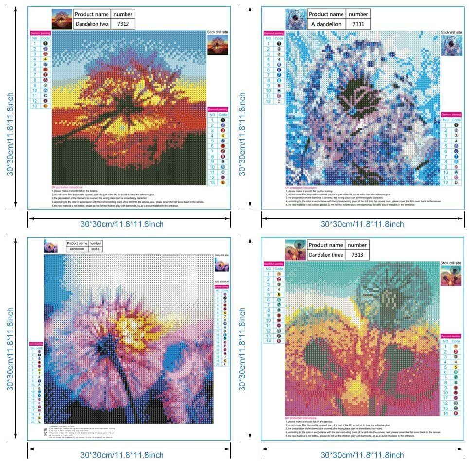 4 Pack Full Drill 5D Diamond Painting Art Cross Stitch Kit Embroidery Home Decor - Muhaab