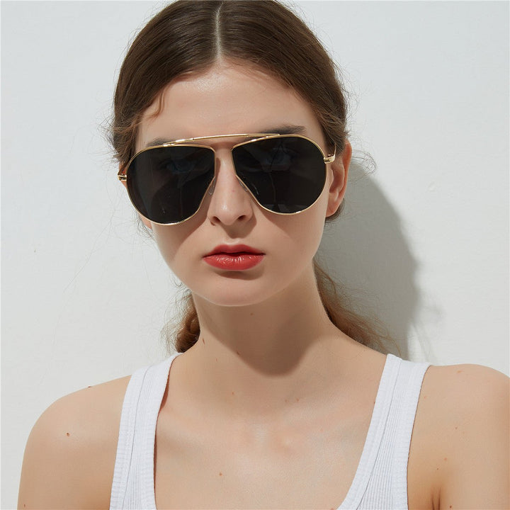 A1166 Polygonal Big Frame Sunglasses, Metal Frame Sunglasses For Women - Muhaab