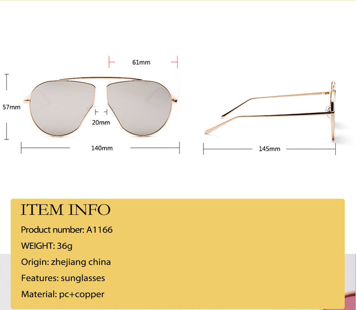 A1166 Polygonal Big Frame Sunglasses, Metal Frame Sunglasses For Women - Muhaab