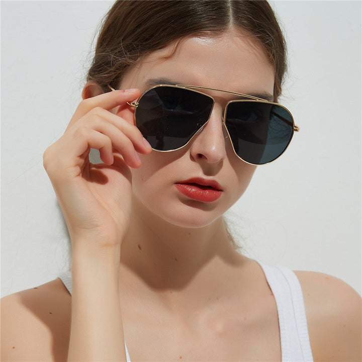 A1166 Polygonal Big Frame Sunglasses, Metal Frame Sunglasses For Women - Muhaab