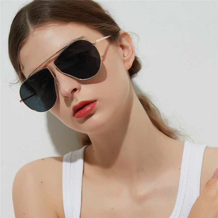 A1166 Polygonal Big Frame Sunglasses, Metal Frame Sunglasses For Women - Muhaab