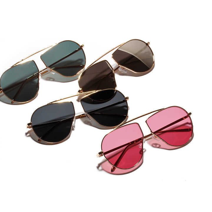 A1166 Polygonal Big Frame Sunglasses, Metal Frame Sunglasses For Women - Muhaab