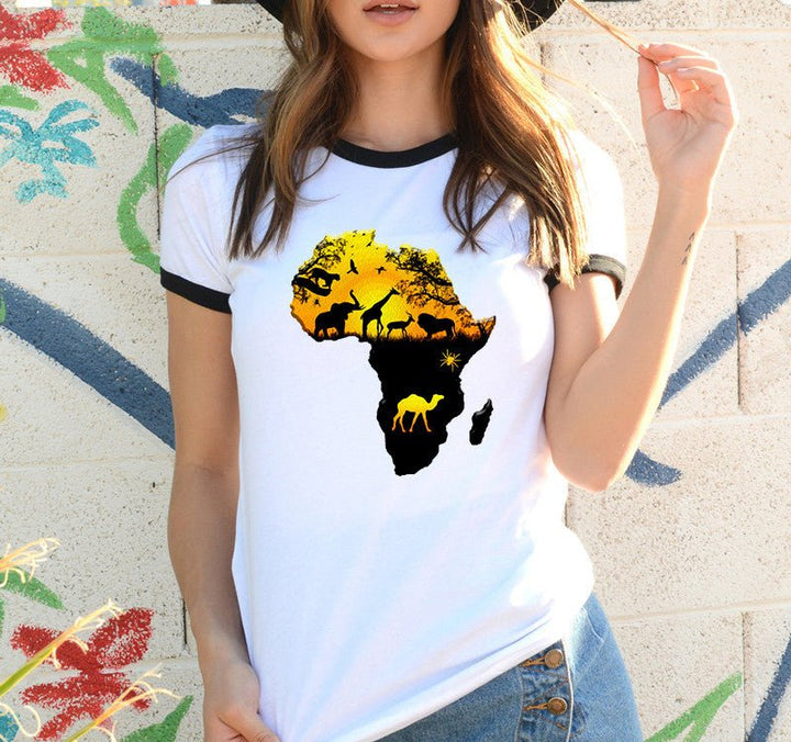 Africa Map Graphic T Shirt for Women ，Printed T-shirt - Muhaab