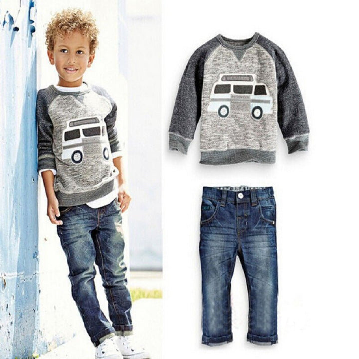 An outfit for foreign trade children's clothing, boy children's car, cowboy clothes and jeans suit- Muhaab