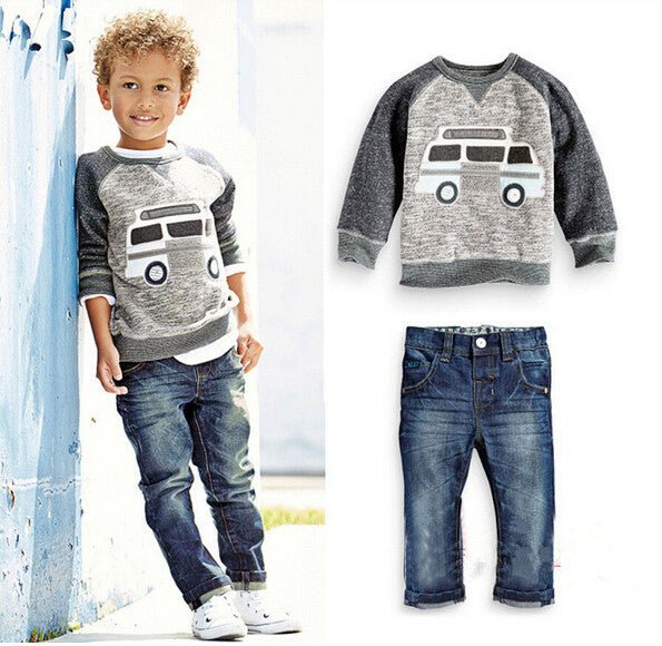 An outfit for foreign trade children's clothing, boy children's car, cowboy clothes and jeans suit- Muhaab