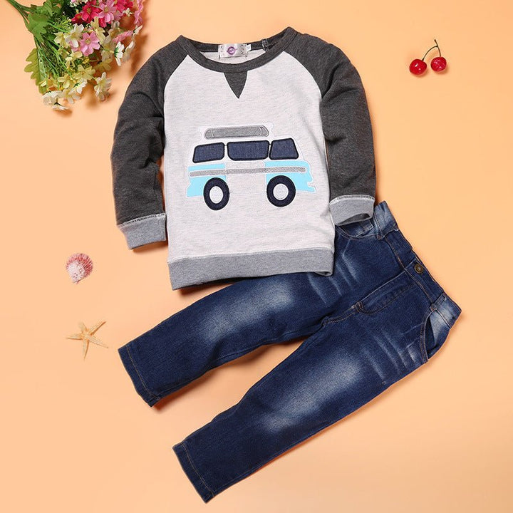 An outfit for foreign trade children's clothing, boy children's car, cowboy clothes and jeans suit- Muhaab