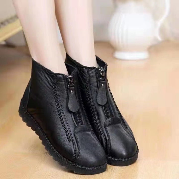 Ankle Boots Women Warm Winter Snow Boots Zipper Flat Shoes - Muhaab