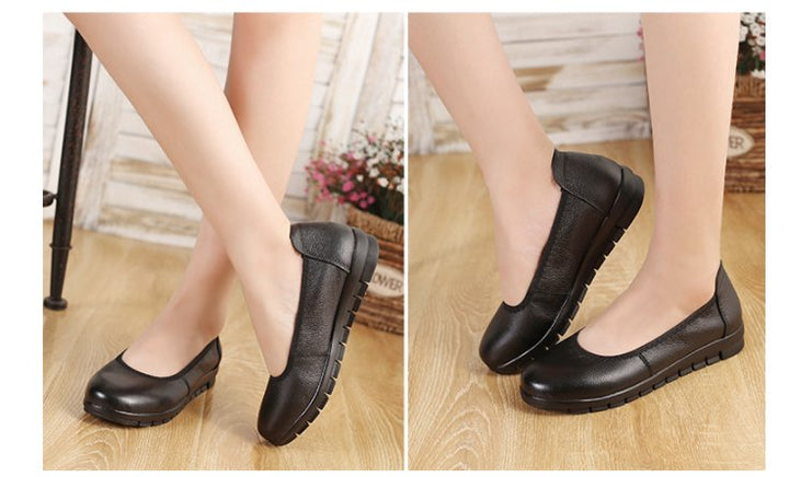 Authentic Leather Work Shoes Women's Black Non-slip Flat Work Leather Shoes