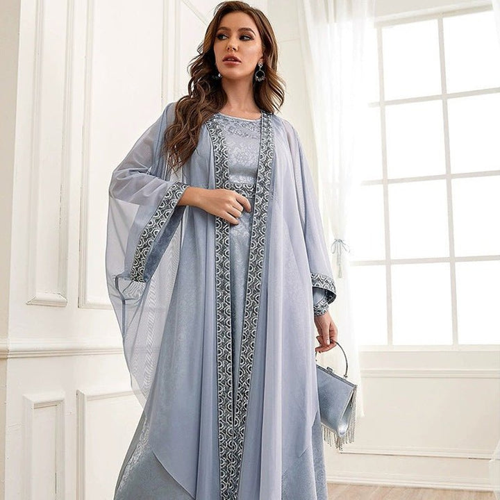 Autumn Muslim New Middle East Dubai Arab Abaya Embroidery Set Female Side - Muhaab