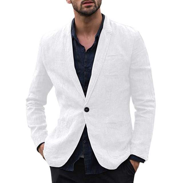 Autumn Solid Men Cotton Blazers Jacket - Muhaab