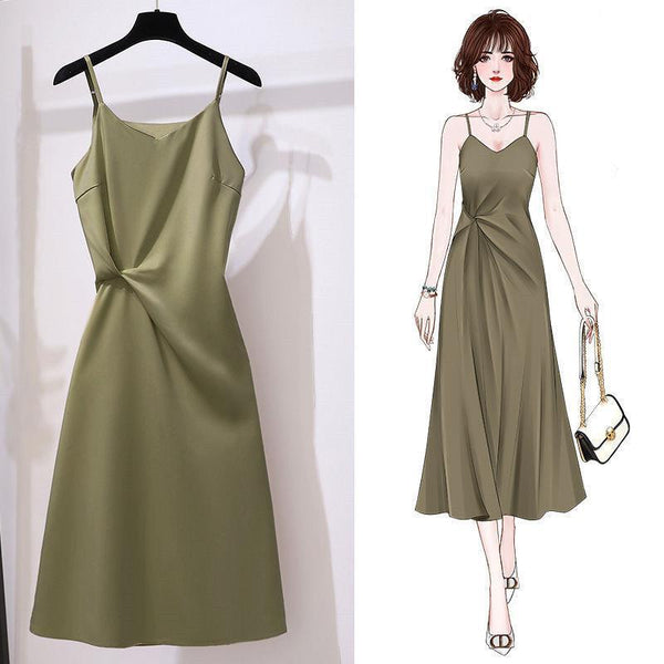 Avocado Green Suspender Women''s dress - Muhaab