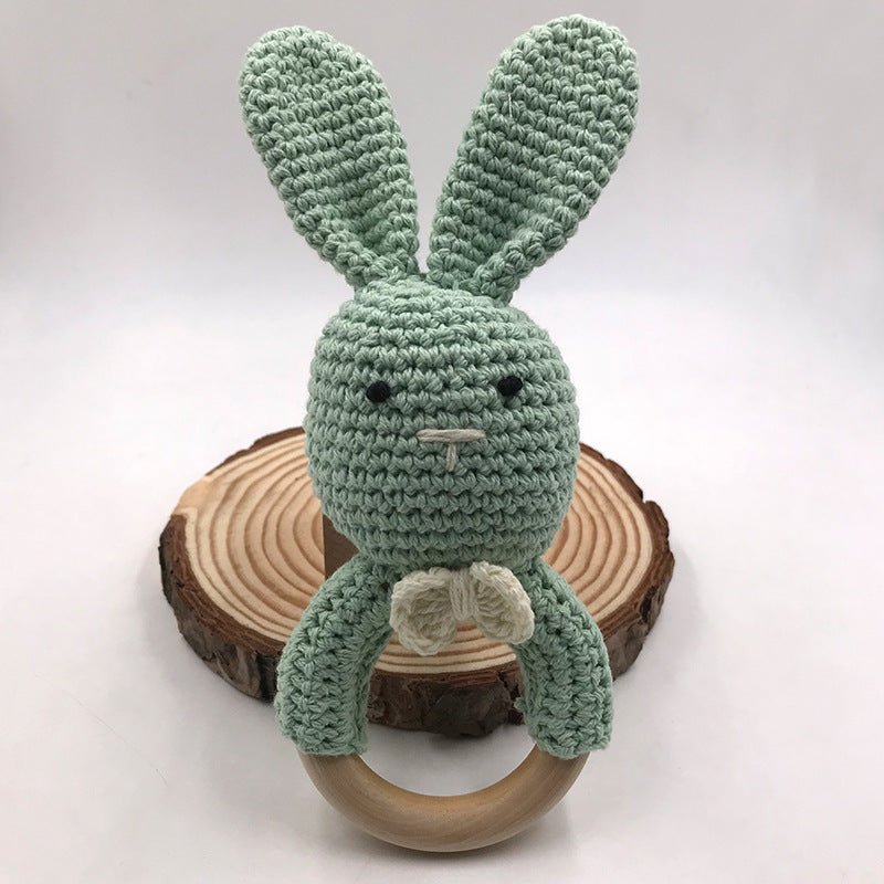 Baby Bunny Ear Teether Wooden Teething Ring Newborn Sensory Toy Shower Gift Baby Care - Muhaab
