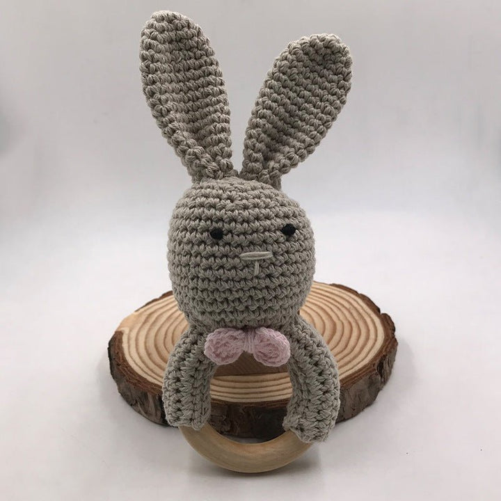 Baby Bunny Ear Teether Wooden Teething Ring Newborn Sensory Toy Shower Gift Baby Care - Muhaab