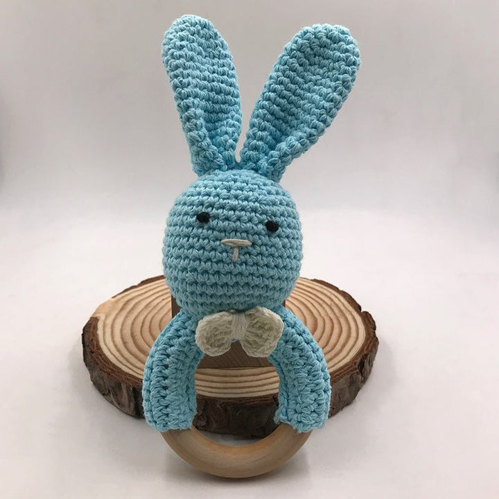 Baby Bunny Ear Teether Wooden Teething Ring Newborn Sensory Toy Shower Gift Baby Care - Muhaab