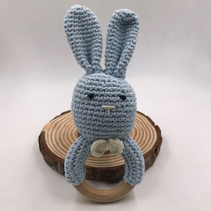 Baby Bunny Ear Teether Wooden Teething Ring Newborn Sensory Toy Shower Gift Baby Care - Muhaab