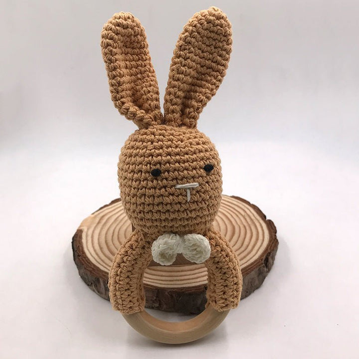 Baby Bunny Ear Teether Wooden Teething Ring Newborn Sensory Toy Shower Gift Baby Care - Muhaab