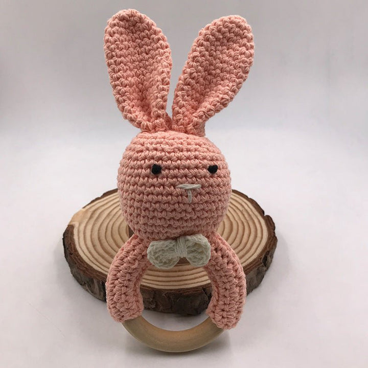 Baby Bunny Ear Teether Wooden Teething Ring Newborn Sensory Toy Shower Gift Baby Care - Muhaab