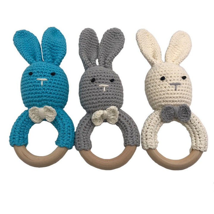 Baby Bunny Ear Teether Wooden Teething Ring Newborn Sensory Toy Shower Gift Baby Care - Muhaab