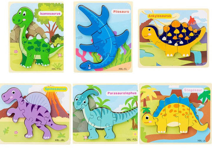 Baby Wooden Cartoon Dinosaur 3D Puzzle Jigsaw for Kids Montessori Early Learning Educational Puzzle Toys - Muhaab