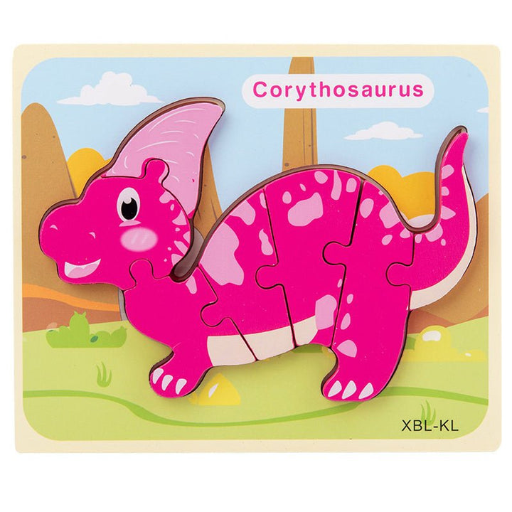 Baby Wooden Cartoon Dinosaur 3D Puzzle Jigsaw for Kids Montessori Early Learning Educational Puzzle Toys - Muhaab