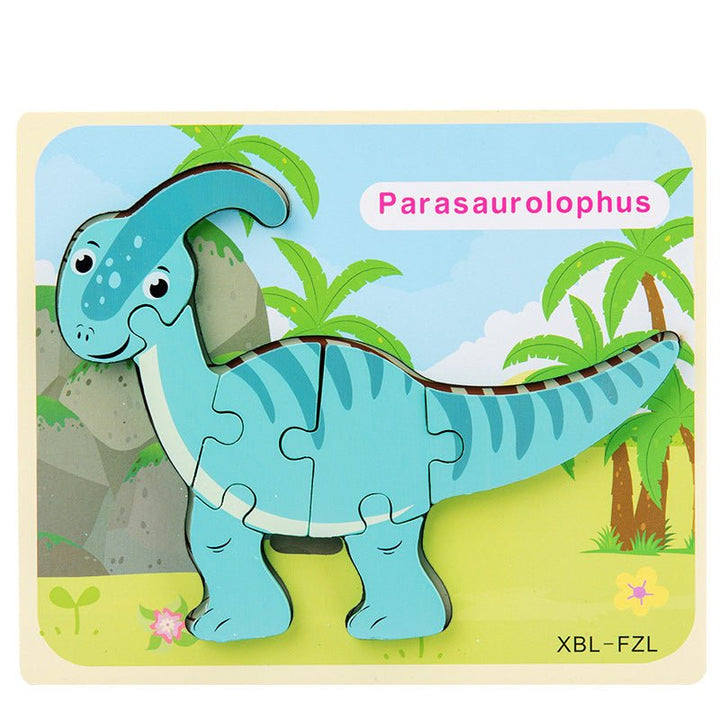 Baby Wooden Cartoon Dinosaur 3D Puzzle Jigsaw for Kids Montessori Early Learning Educational Puzzle Toys - Muhaab