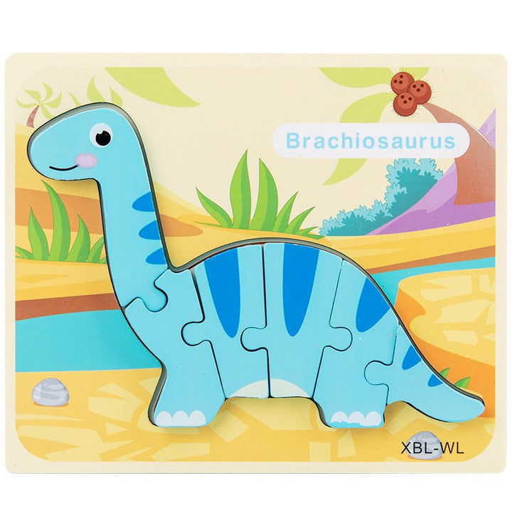 Baby Wooden Cartoon Dinosaur 3D Puzzle Jigsaw for Kids Montessori Early Learning Educational Puzzle Toys - Muhaab