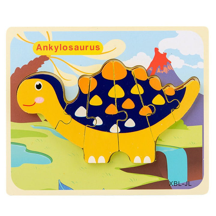 Baby Wooden Cartoon Dinosaur 3D Puzzle Jigsaw for Kids Montessori Early Learning Educational Puzzle Toys - Muhaab