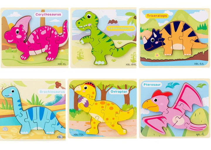 Baby Wooden Cartoon Dinosaur 3D Puzzle Jigsaw for Kids Montessori Early Learning Educational Puzzle Toys - Muhaab