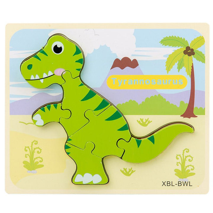 Baby Wooden Cartoon Dinosaur 3D Puzzle Jigsaw for Kids Montessori Early Learning Educational Puzzle Toys - Muhaab