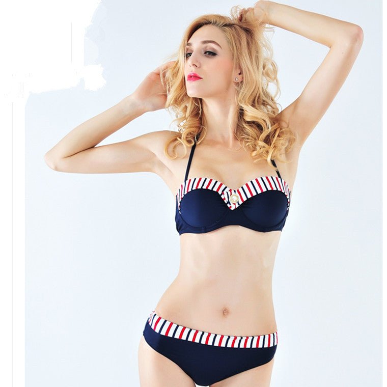 Beach Patchwork Bikinis Set Beach Women Blue Bikini Sexy Swimsuit Bandeau Swimwear Bathing Suit - Muhaab