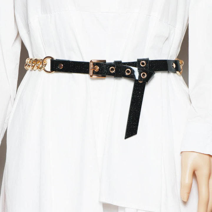 Belt Thin Chain Metal Buckle Design Belt - Muhaab