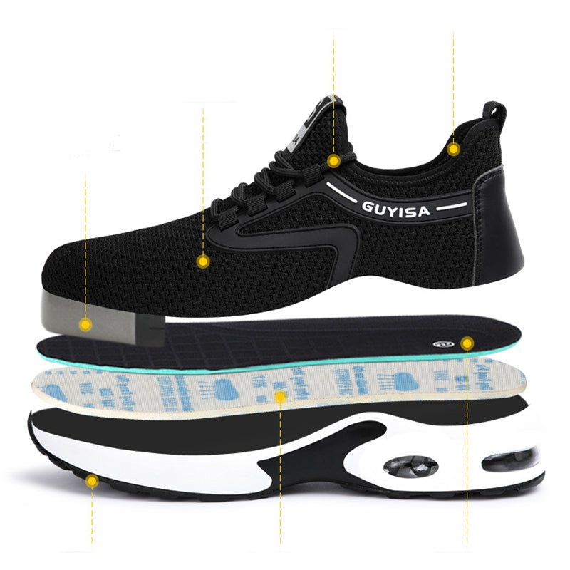 Black Sneakers Men Work Safety Shoes Lightweight Breathable For Gym Travel Work Casual Tennis Running Shoes - Muhaab