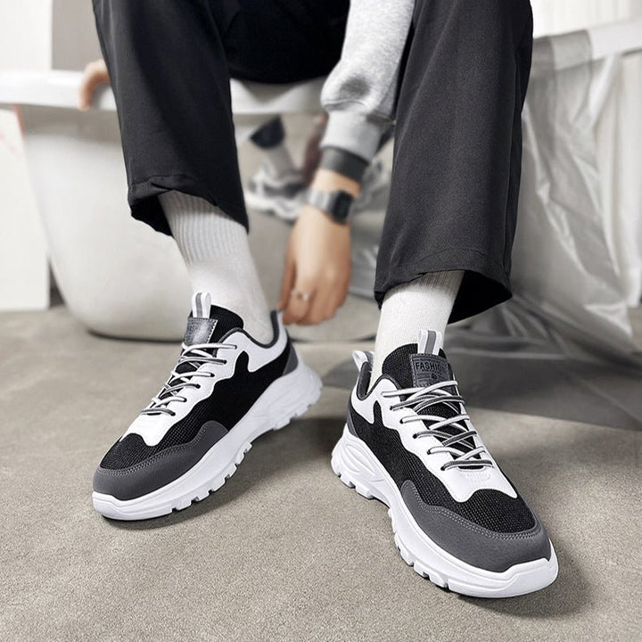 Black White Sneakers Men Lace-up Air Cushion Sports For Running Walking Shoes - Muhaab