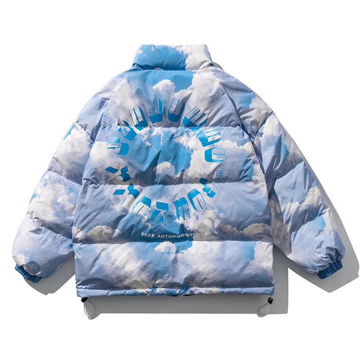 Blue Sky And White Clouds Printed Stand-Collar Down Men jacket - Muhaab