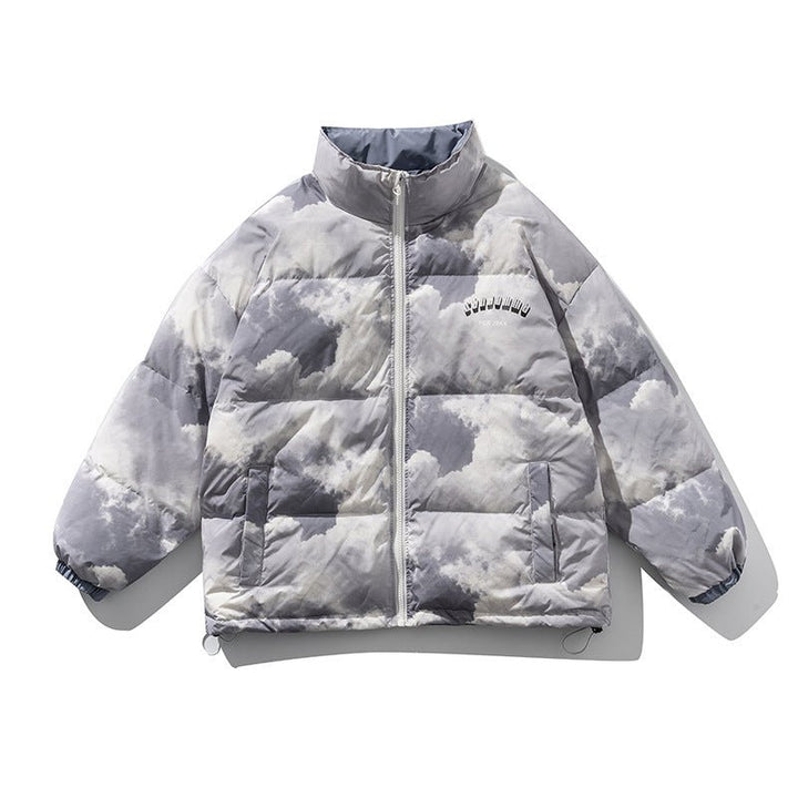 Blue Sky And White Clouds Printed Stand-Collar Down Men jacket - Muhaab