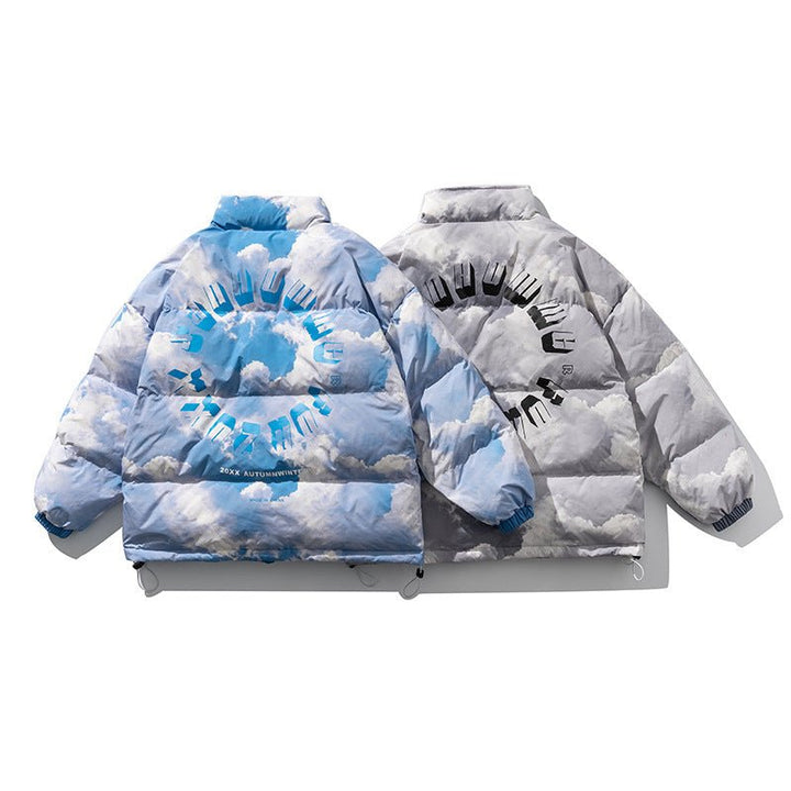 Blue Sky And White Clouds Printed Stand-Collar Down Men jacket - Muhaab