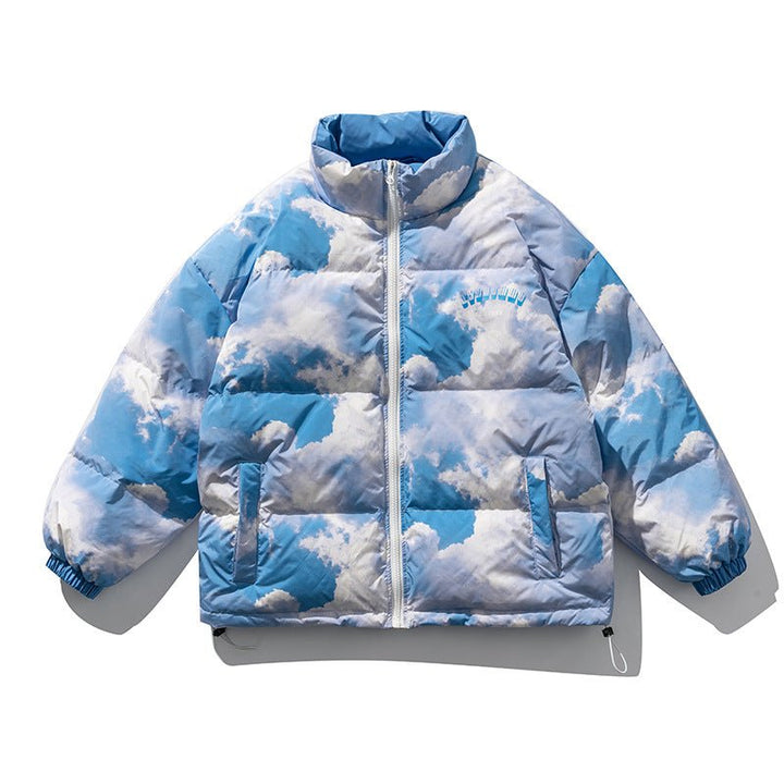 Blue Sky And White Clouds Printed Stand-Collar Down Men jacket - Muhaab