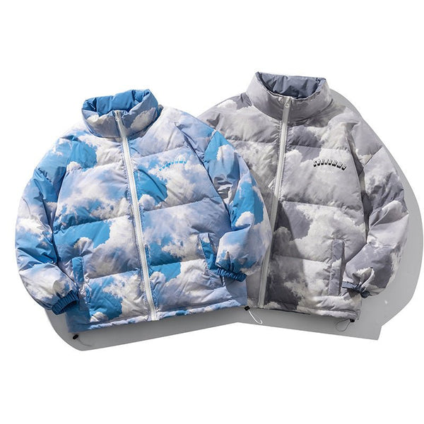 Blue Sky And White Clouds Printed Stand-Collar Down Men jacket - Muhaab